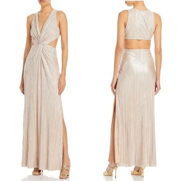 🔥Aqua Twist Front Cut-Out Metallic Gold Evening Gown - Picture 3 of 8